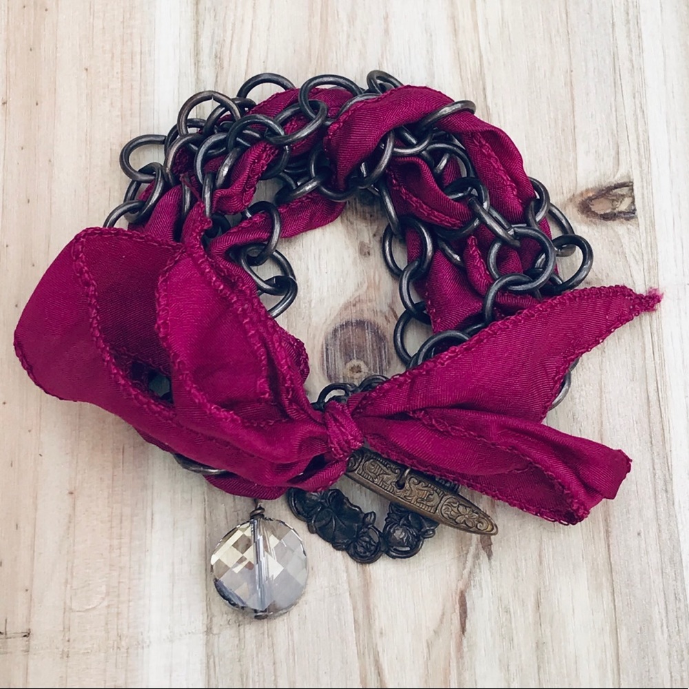 Mina Genevieve Brass/Silk/Swarovski Bracelet